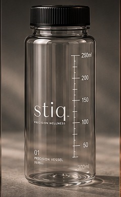 stiq Precision Vessel — 300ml lab-grade bottle with graduated markings